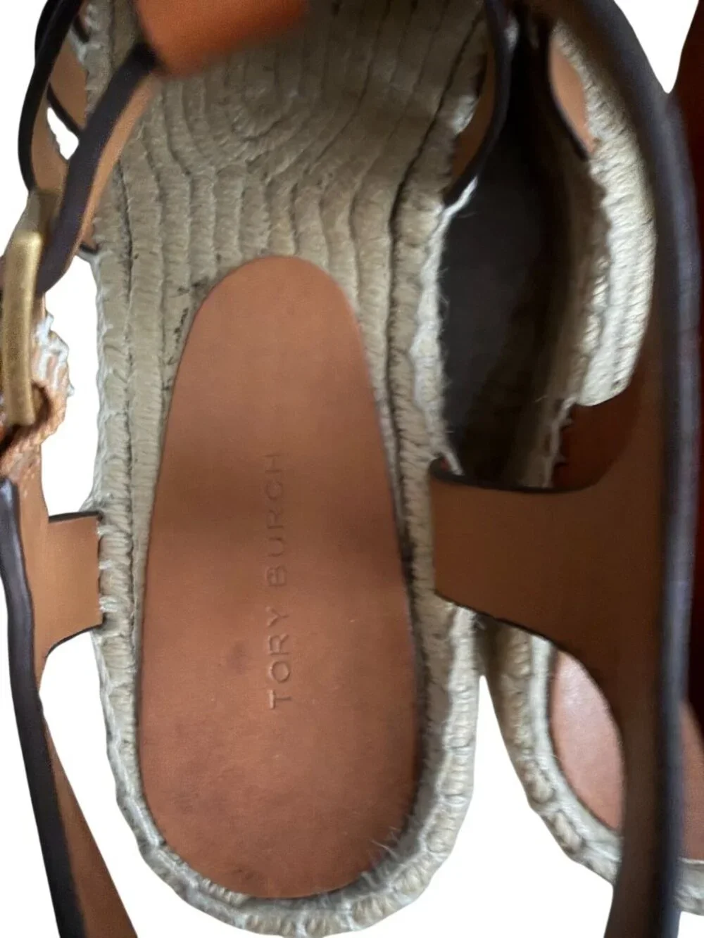 TORY BURCH Tan Leather Platform Espadrilles Sandals Size 7.5